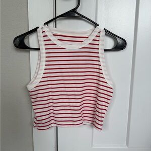 Red and White Striped Sleeveless Crop Tank Top